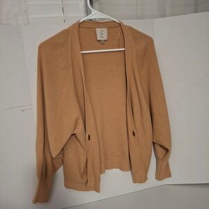Sioni Womens Camel Tan Ribbed Dolman Sleeve Open Front‎ Cardigan Sweater M